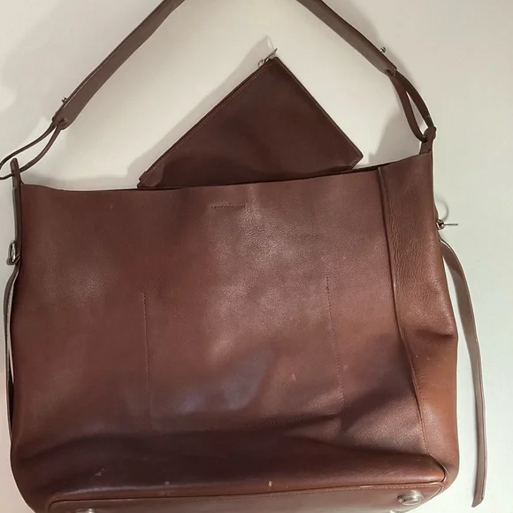 ALL SAINTS Leather Tote Paradise North/South Shoulder Bag Brown Cow Authentic - Picture 3 of 16